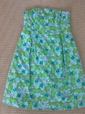 Lilly Pulitzer Alberta Gator Print Dress Strapless Sz 0